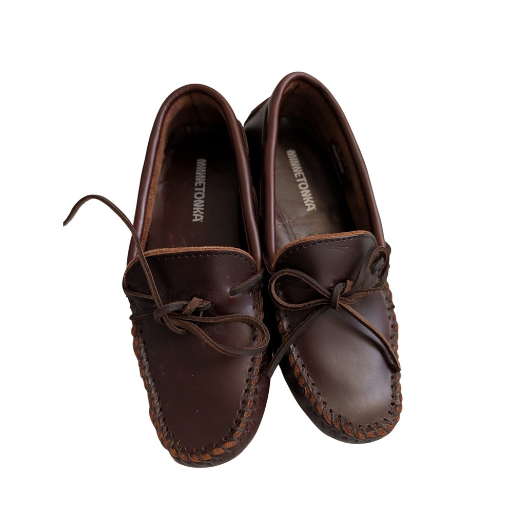 Minnetonka Womens Driving Moccasins Dark Brown Leather Shoes 6.5